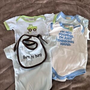 Baby Onesies with a Bib - Blue, Green, Brown